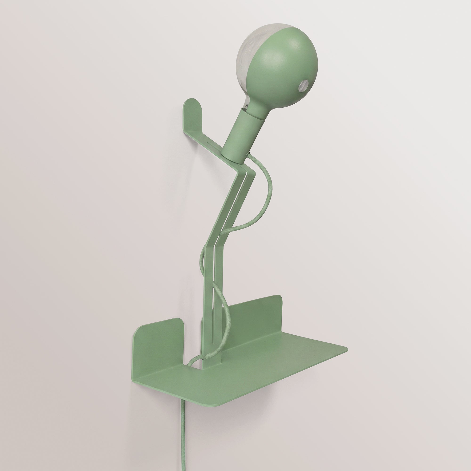 Wall lamp with shelf, painted G125 LED Light bulb and UK Plug - Murio Talia - Green