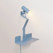 Wall lamp with shelf, adjustable magnetic spotlight, and UK plug - Murio Tubo - Blue