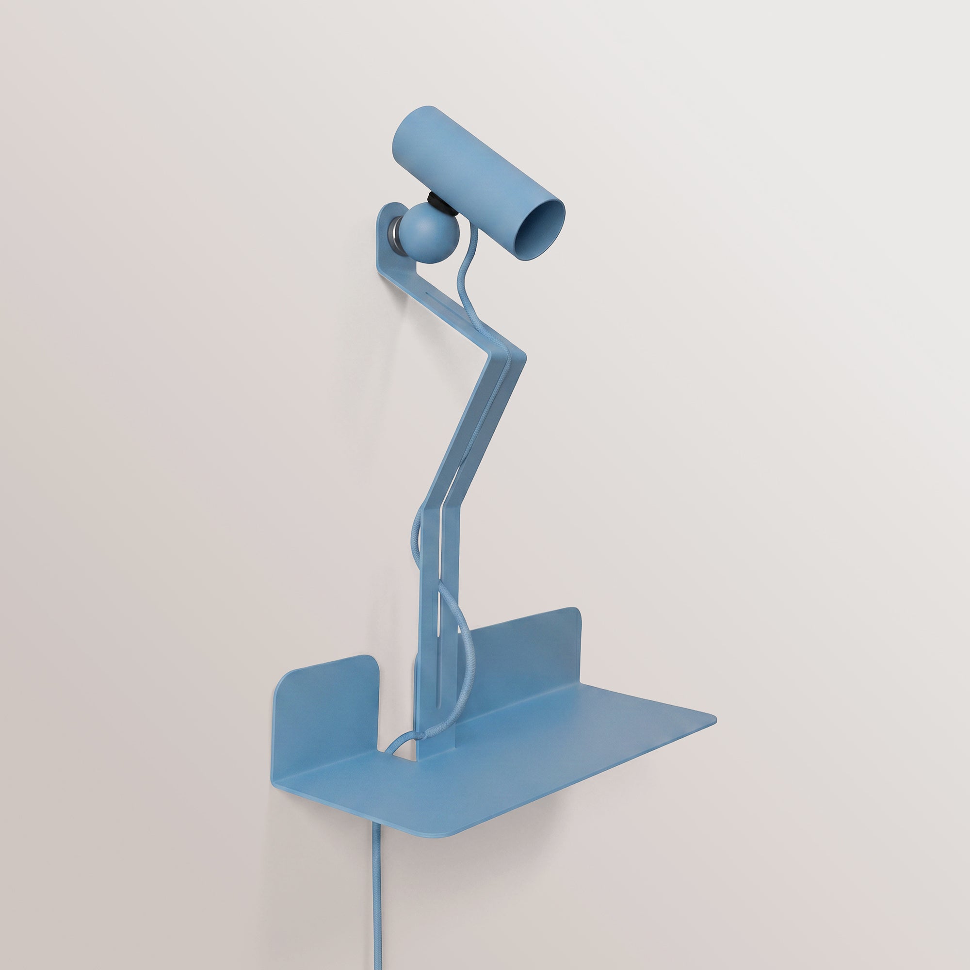 Wall lamp with shelf, adjustable magnetic spotlight, and UK plug - Murio Tubo - Blue