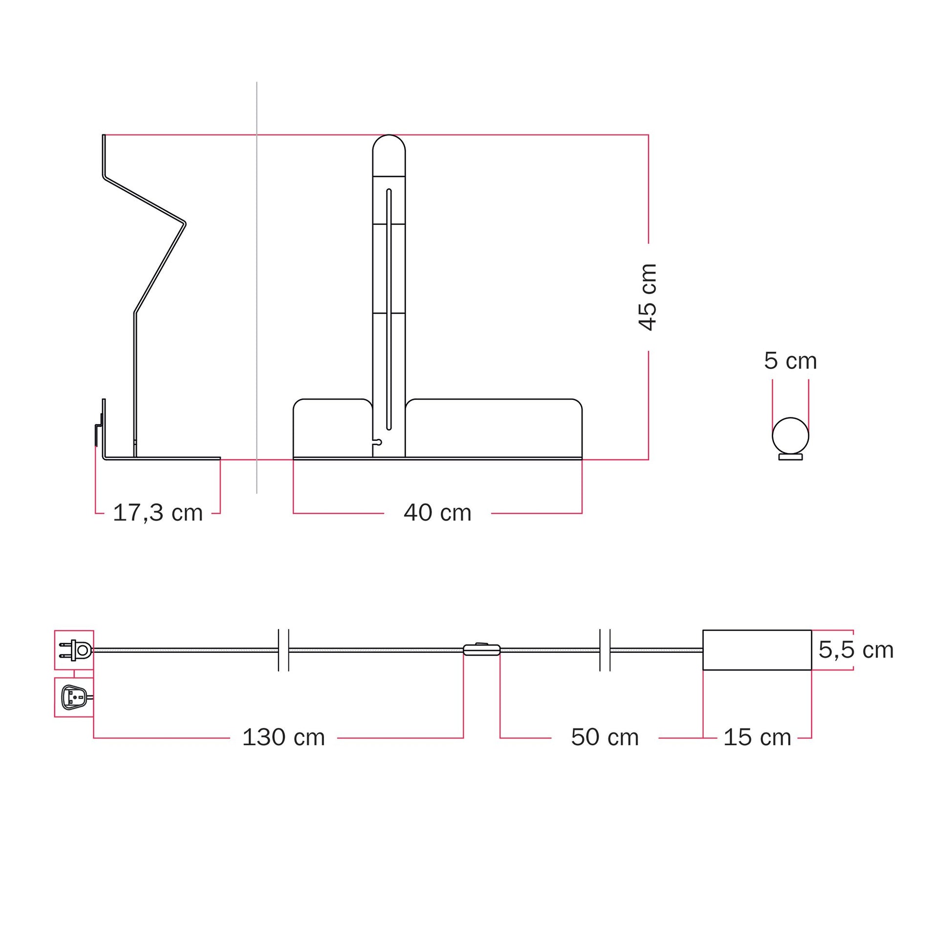 Lampada da parete con mensola, faretto magnetico orientabile e spina UK - Murio Tubo - Giallo