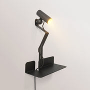 Wall lamp with shelf, adjustable magnetic Spotlight and UK Plug - Murio Tubo - Black