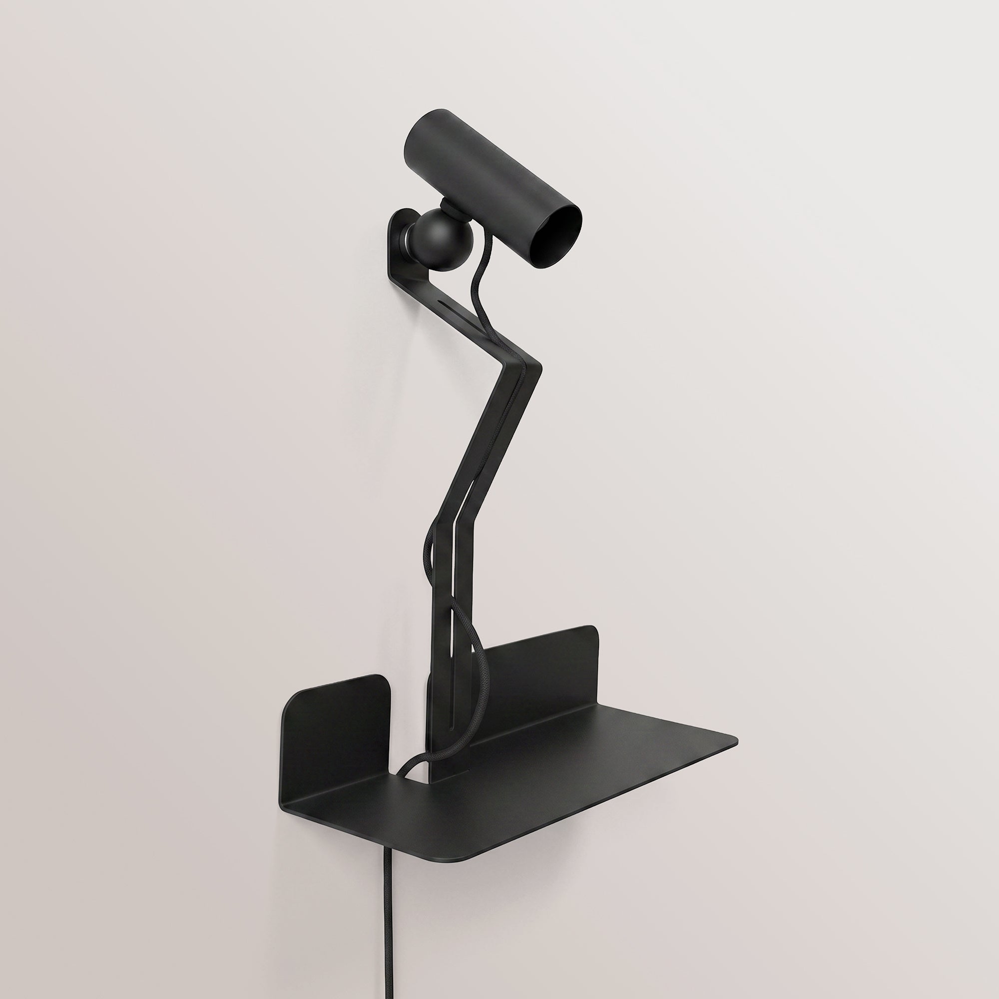 Wall lamp with shelf, adjustable magnetic Spotlight and UK Plug - Murio Tubo - Black