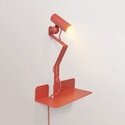 Wall lamp with shelf, adjustable magnetic Spotlight and UK Plug - Murio Tubo - Red