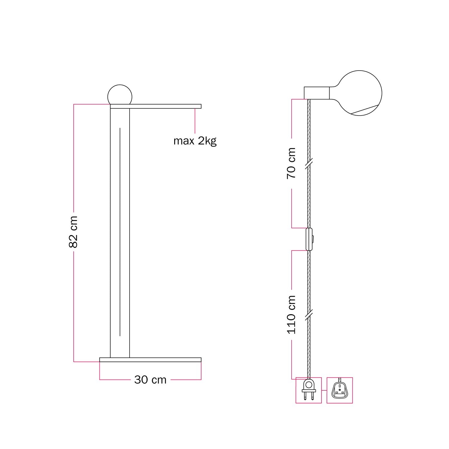 Rocco - Floor lamp with UK Plug and Camo Light bulb - Yellow