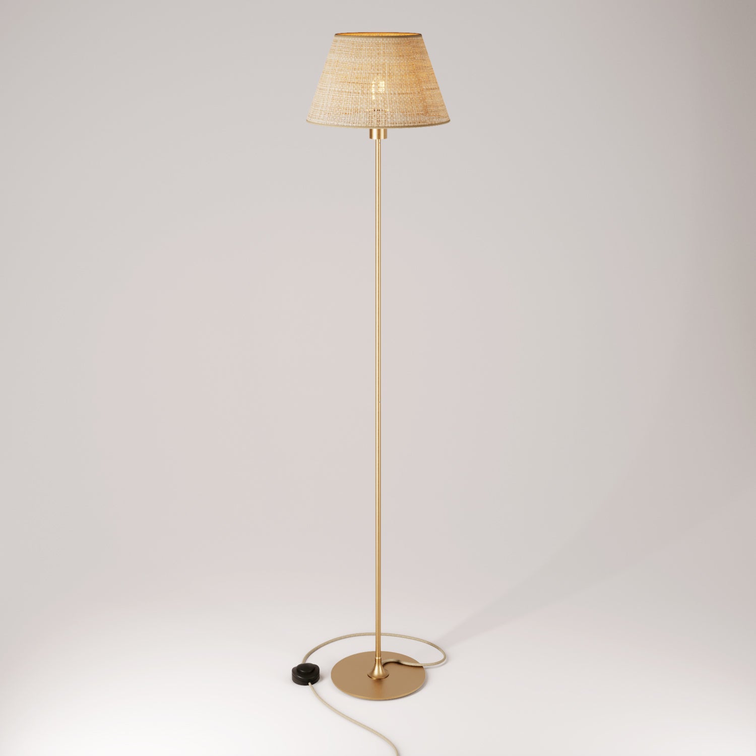 Lampada da terra MAG-Y con base metallica tonda, paralume Impero M e spina UK - Bronzo satinato
