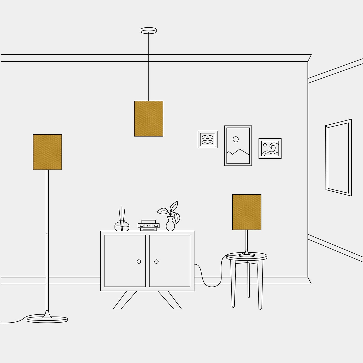 Paralume Cilindro M in tessuto con attacco E27 - Made in Italy - Lana Senape