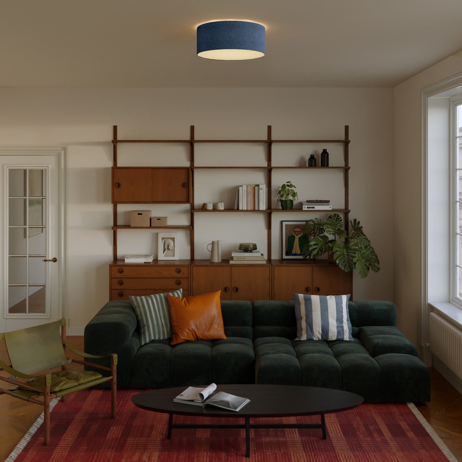 Plafoniera in tessuto Medium Slim- Made in Italy - Lana Blu