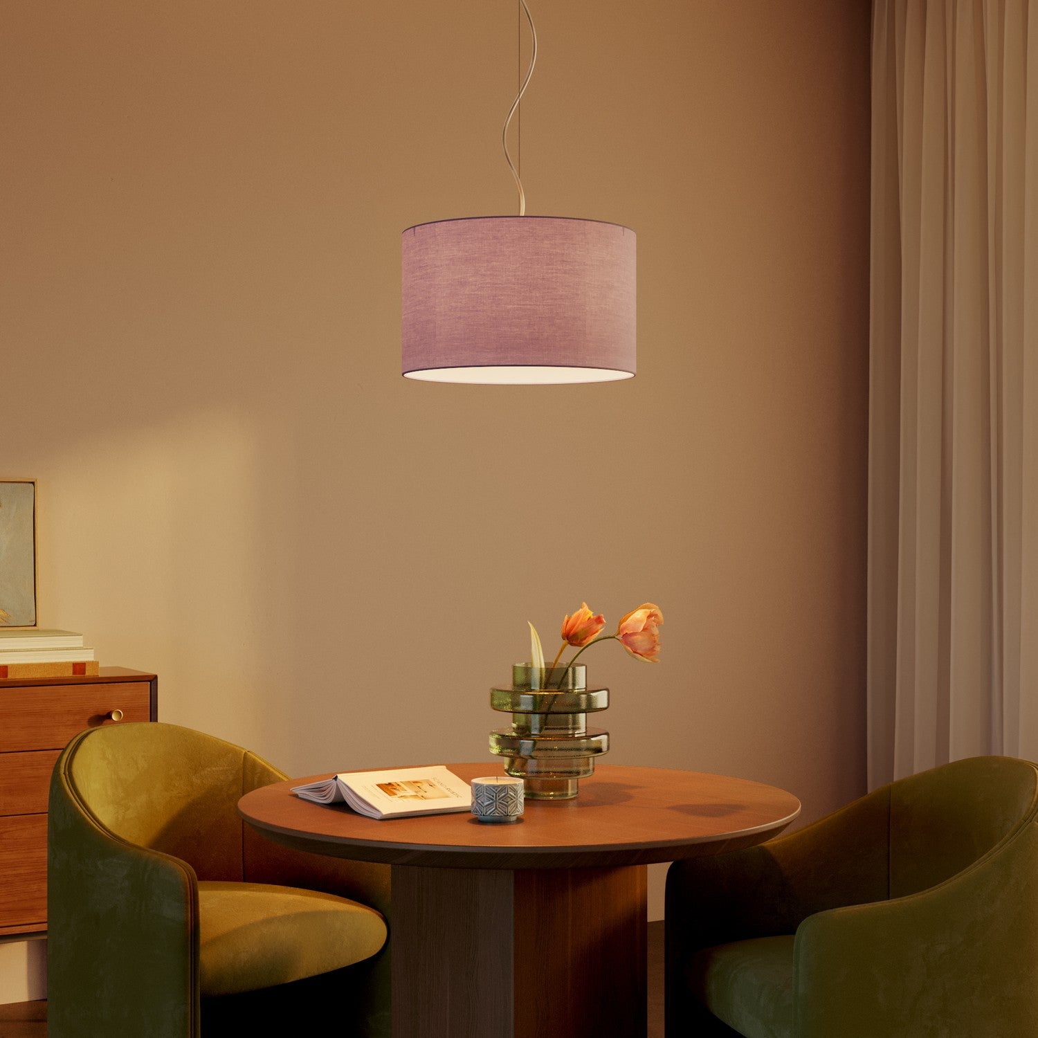 Lampada a sospensione con paralume in tessuto Cilindro Small - Made in Italy - Teletta Lilla No