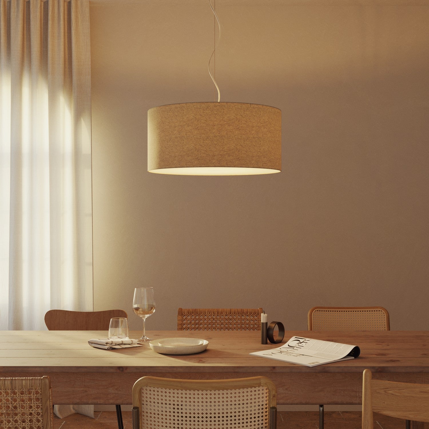 Lampada a sospensione con paralume in tessuto Cilindro Large - Made in Italy - Lana Beige Si