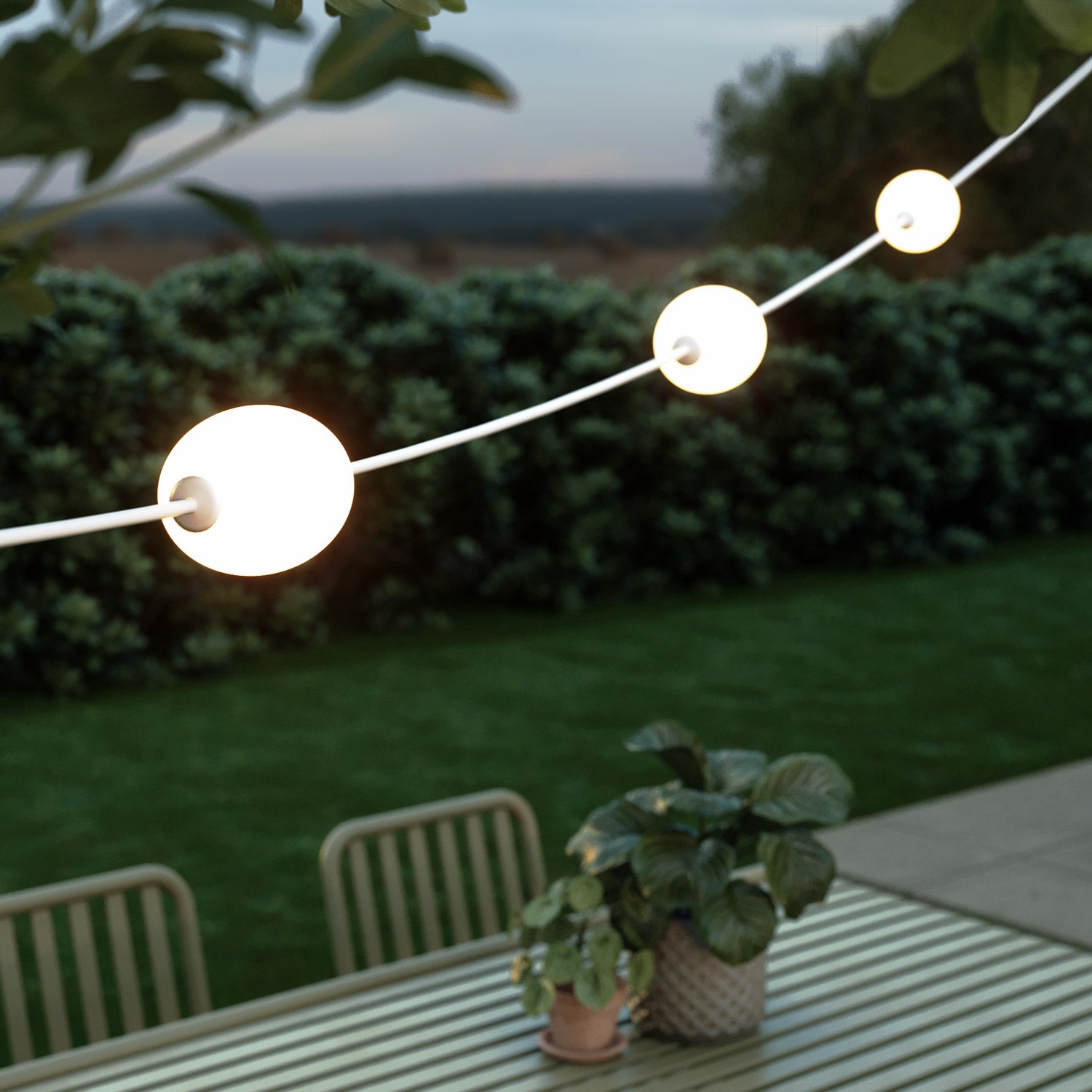 Catena luminosa 3 punti luce da esterno IP67 Bianco sabbia con spina UK - Marina3