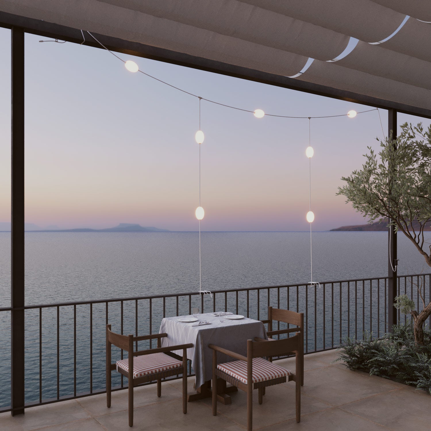Catena luminosa reticolare 7 punti luce da esterno IP67 Bianco sabbia con spina UK - Marina GRID
