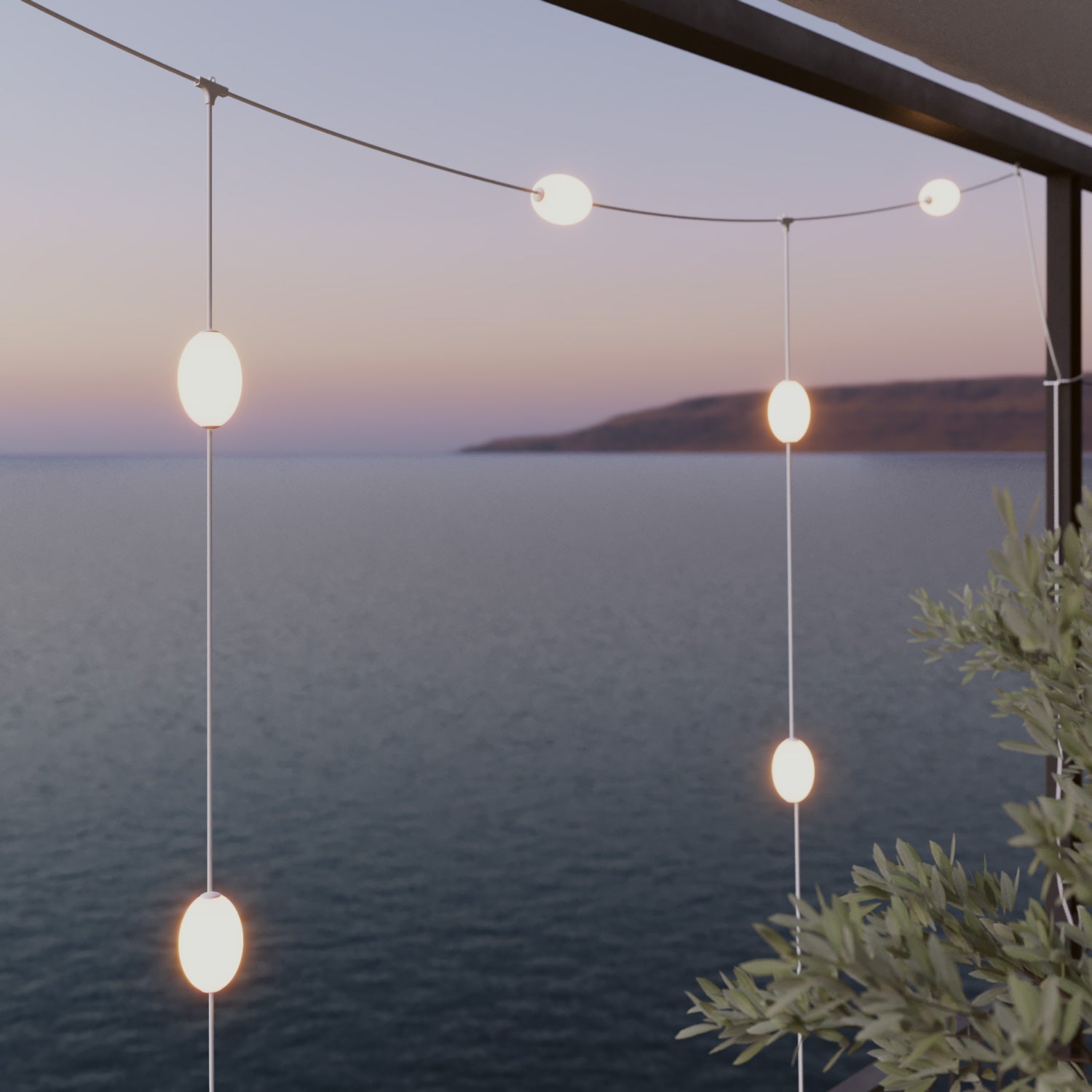 Catena luminosa reticolare 7 punti luce da esterno IP67 Bianco sabbia con spina UK - Marina GRID