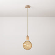 Lampada a sospensione completa di cavo tessile e finiture in legno - Neutro