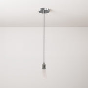 Lampada a sospensione completa di cavo tessile trecciato e portalampada in alluminio - Cromo