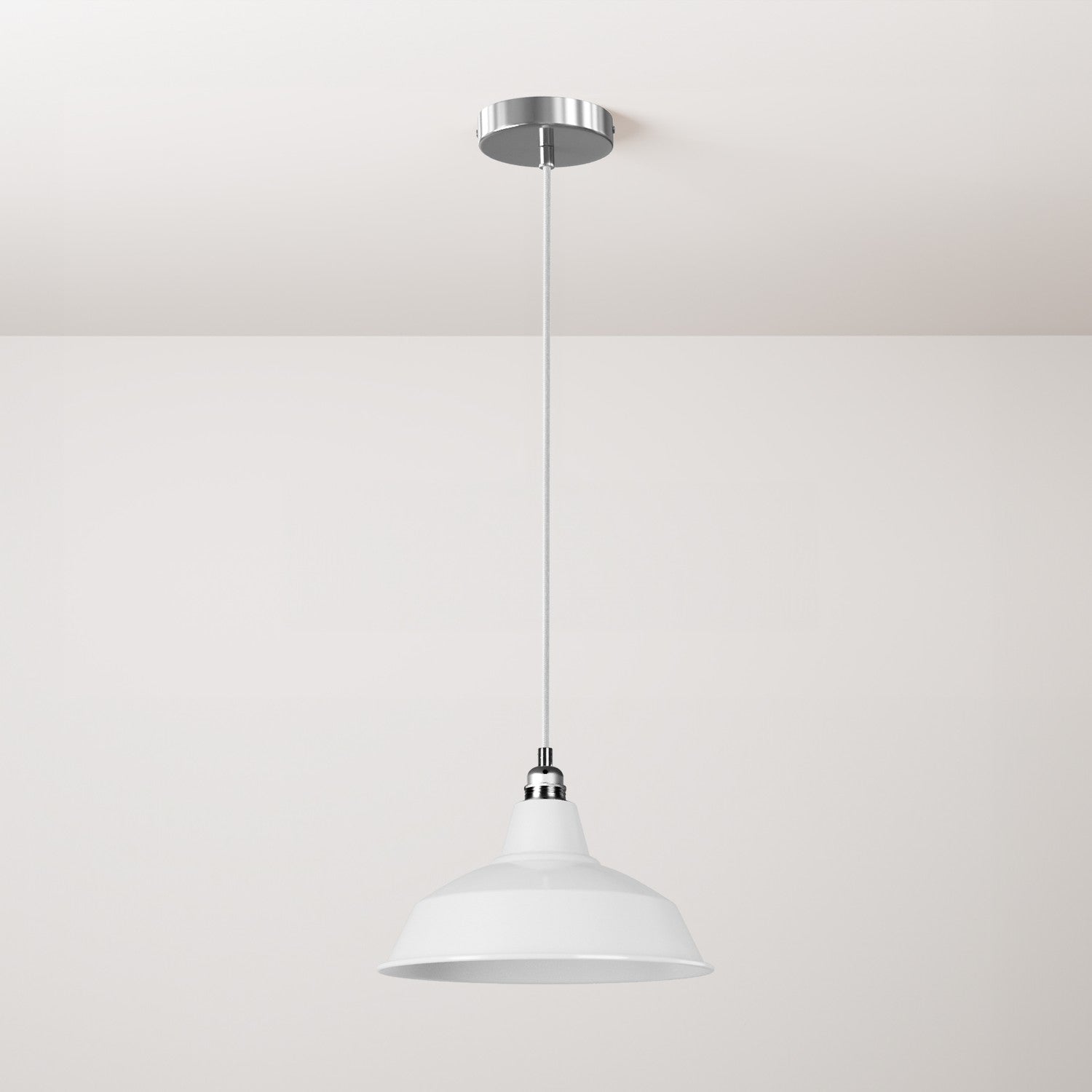 Lampada a sospensione completa di cavo tessile, paralume Bistrot e finiture in metallo - Bianco