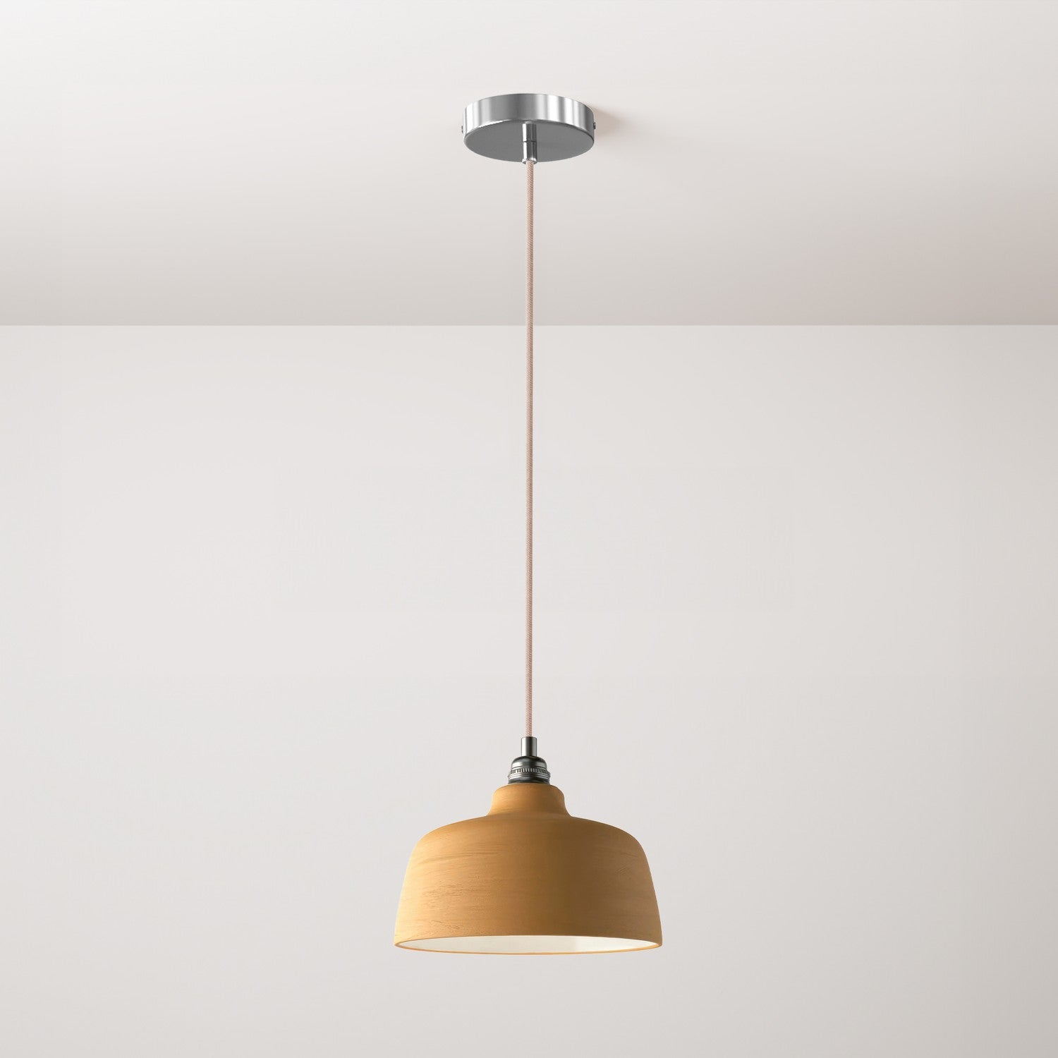 Lampada a sospensione completa di cavo tessile, paralume Coppa in ceramica e finiture in metallo - Terracotta striato