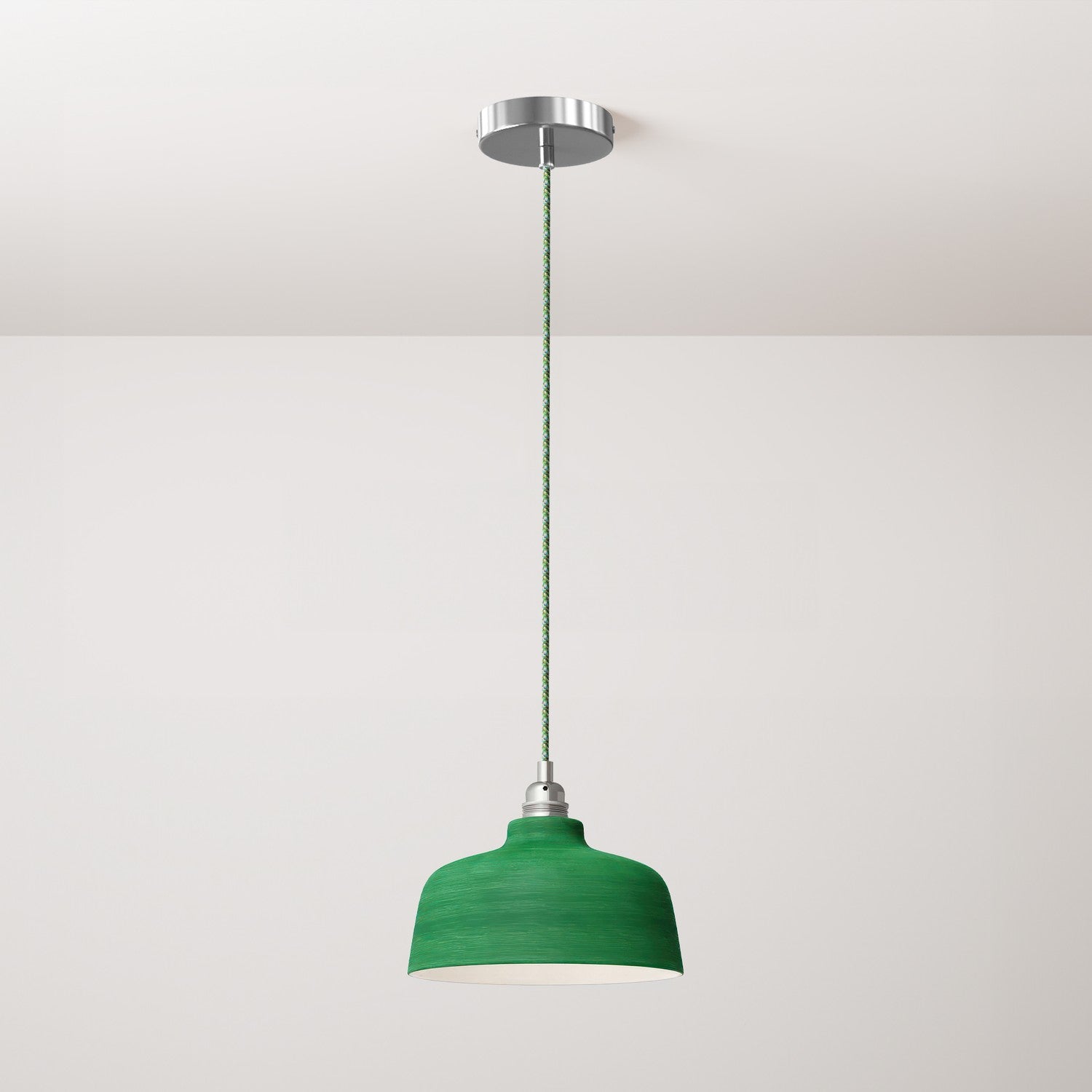 Lampada a sospensione completa di cavo tessile, paralume Coppa in ceramica e finiture in metallo - Evergreen striato