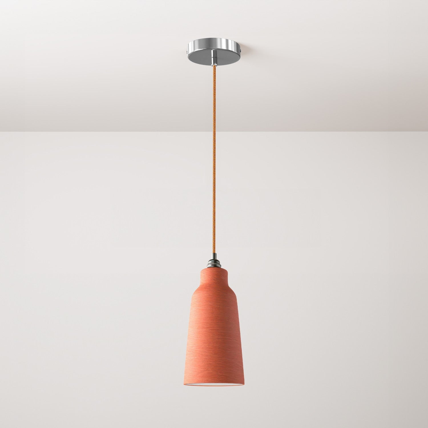 Lampada a sospensione completa di cavo tessile, paralume Bottiglia in ceramica e finiture in metallo - Corallo striato