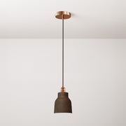 Lampada a sospensione completa di cavo tessile, paralume Vaso in ceramica e finiture in metallo - Effetto corten