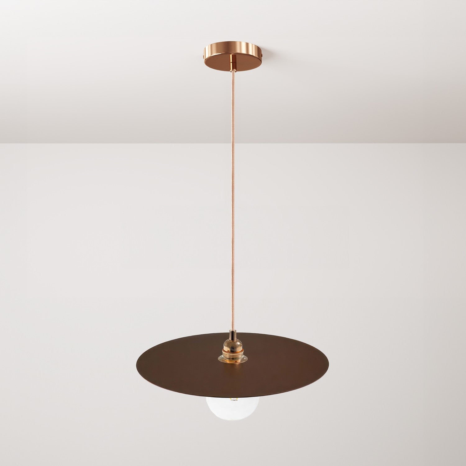 Lampada a sospensione completa di cavo tessile, paralume oversize Ellepi e finiture in metallo - Effetto corten