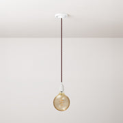 Lampada a sospensione completa di cavo tessile trecciato e finiture in porcellana - Bianco