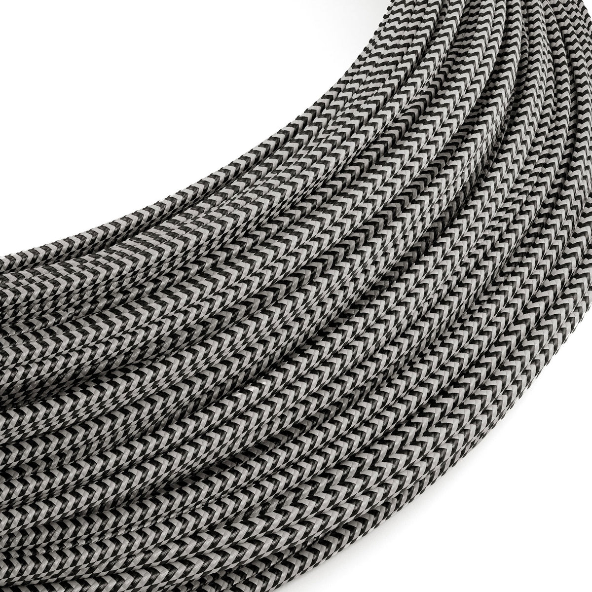 Extra Low Voltage electric cord in White Black Zig Zag RZ04 fabric ...