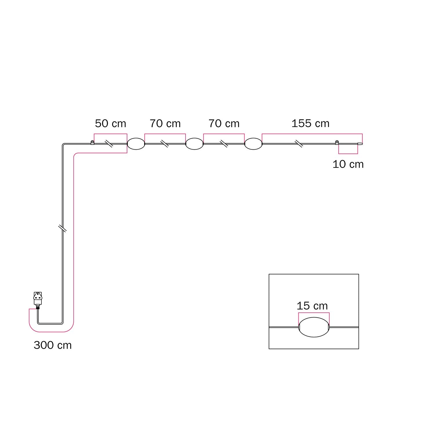 Catena luminosa 3 punti luce da esterno IP67 Bianco sabbia con spina UK - Marina3