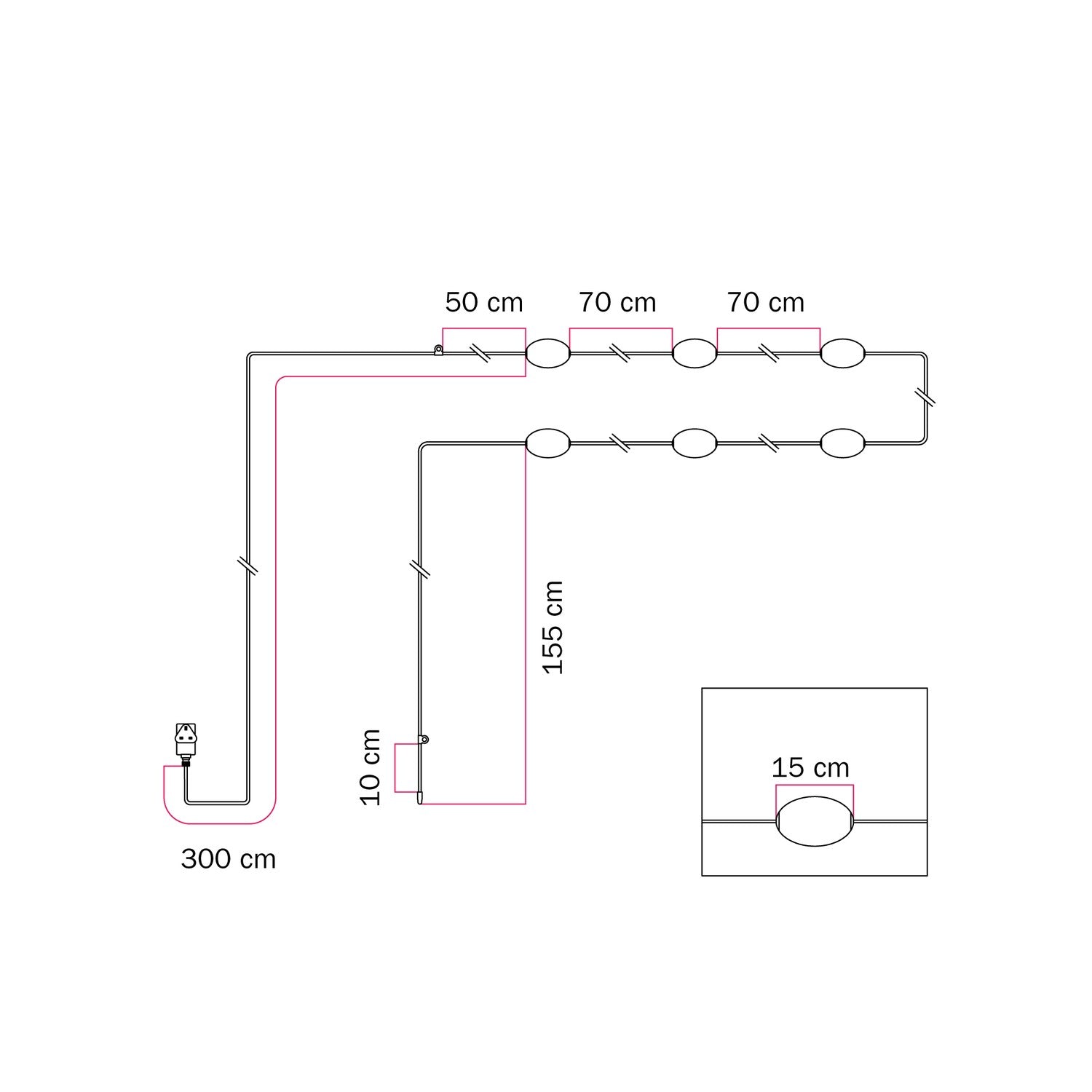 Catena luminosa 6 punti luce da esterno IP67 Bianco sabbia con spina UK - Marina6