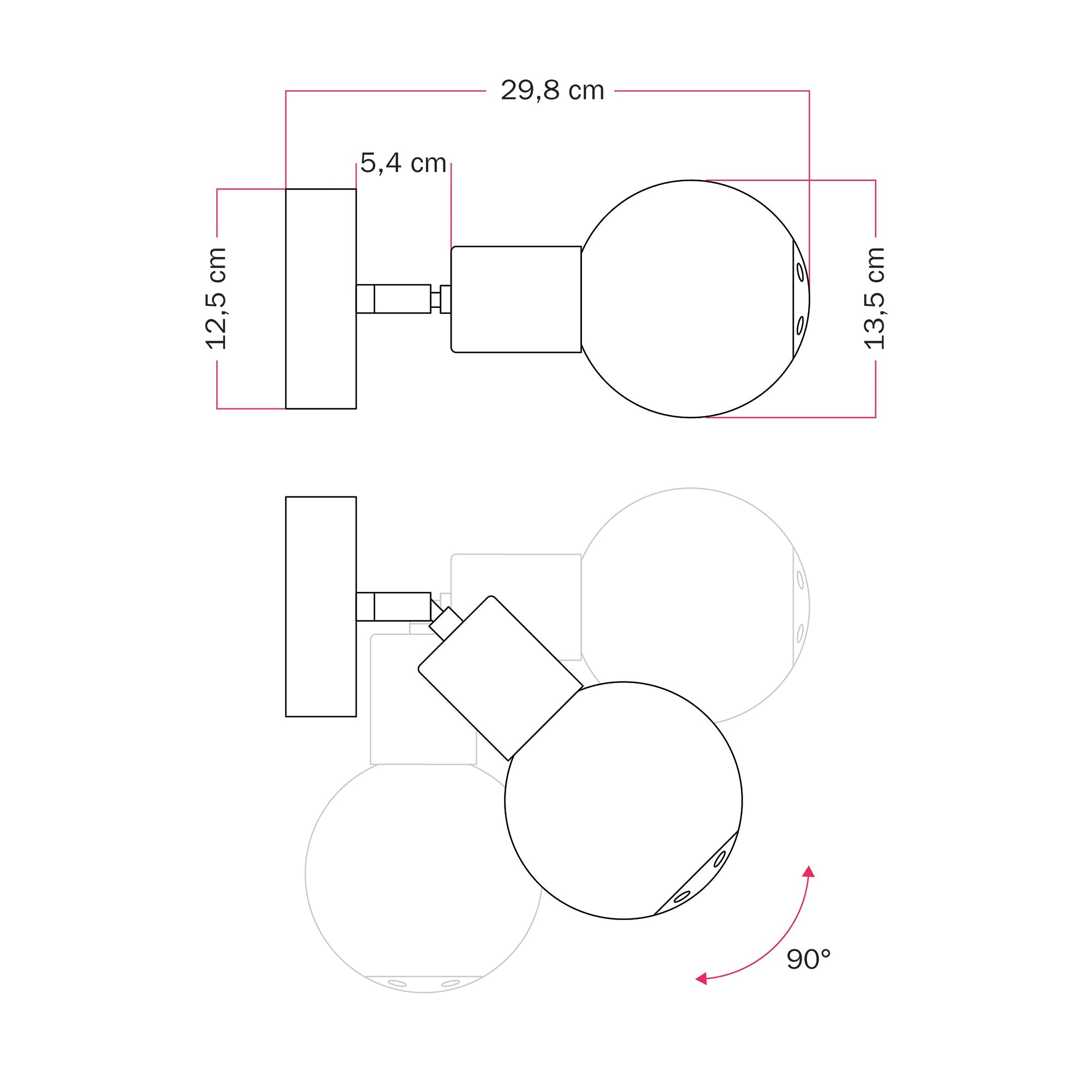 Applique da esterno Modulair IP65 con snodo regolabile e paralume a sfera infrangibile Unbreak-a-Ball - Bianco - Creative Cables