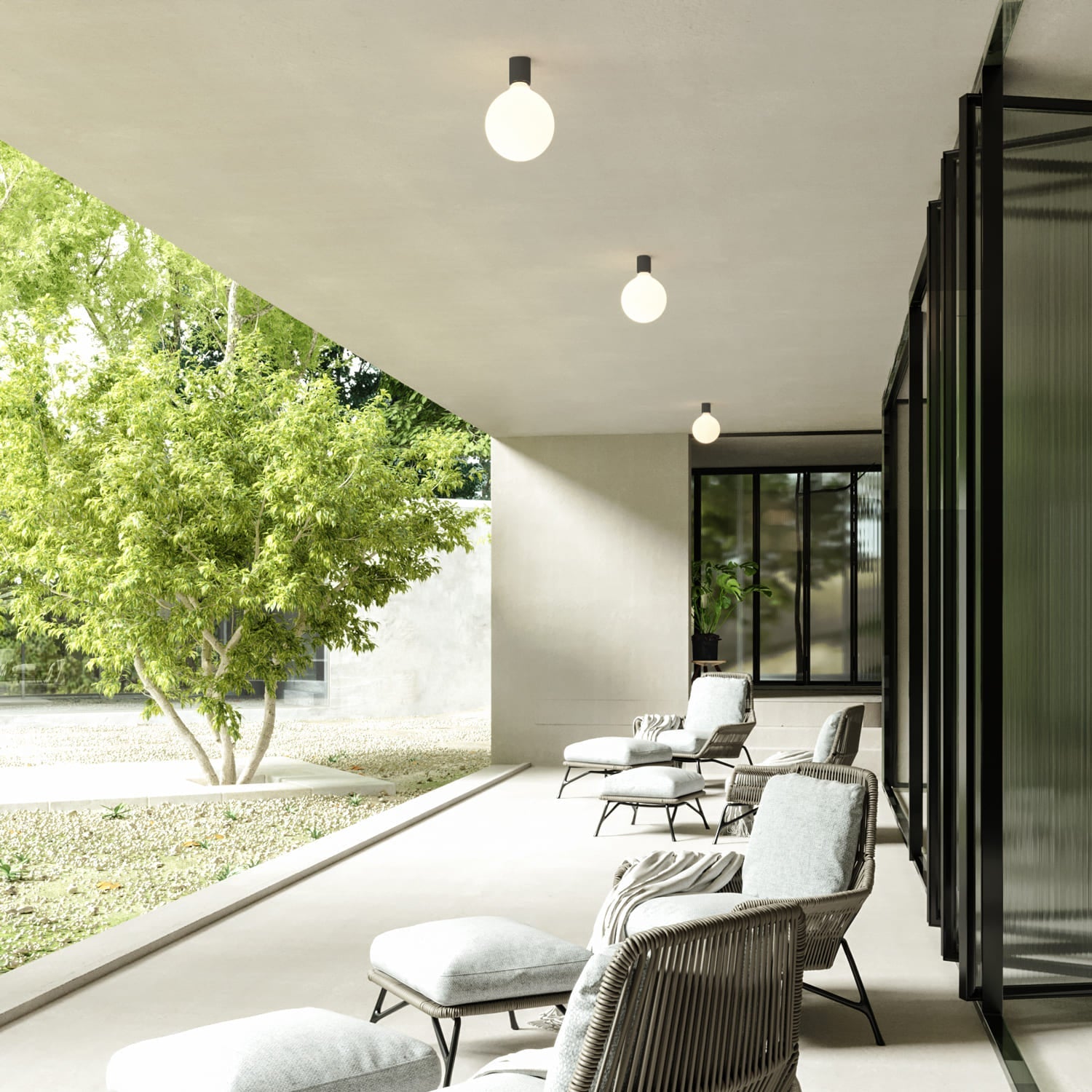 Applique Nera con lampadina a bulbo effetto porcellana - Waterproof IP44 - IO