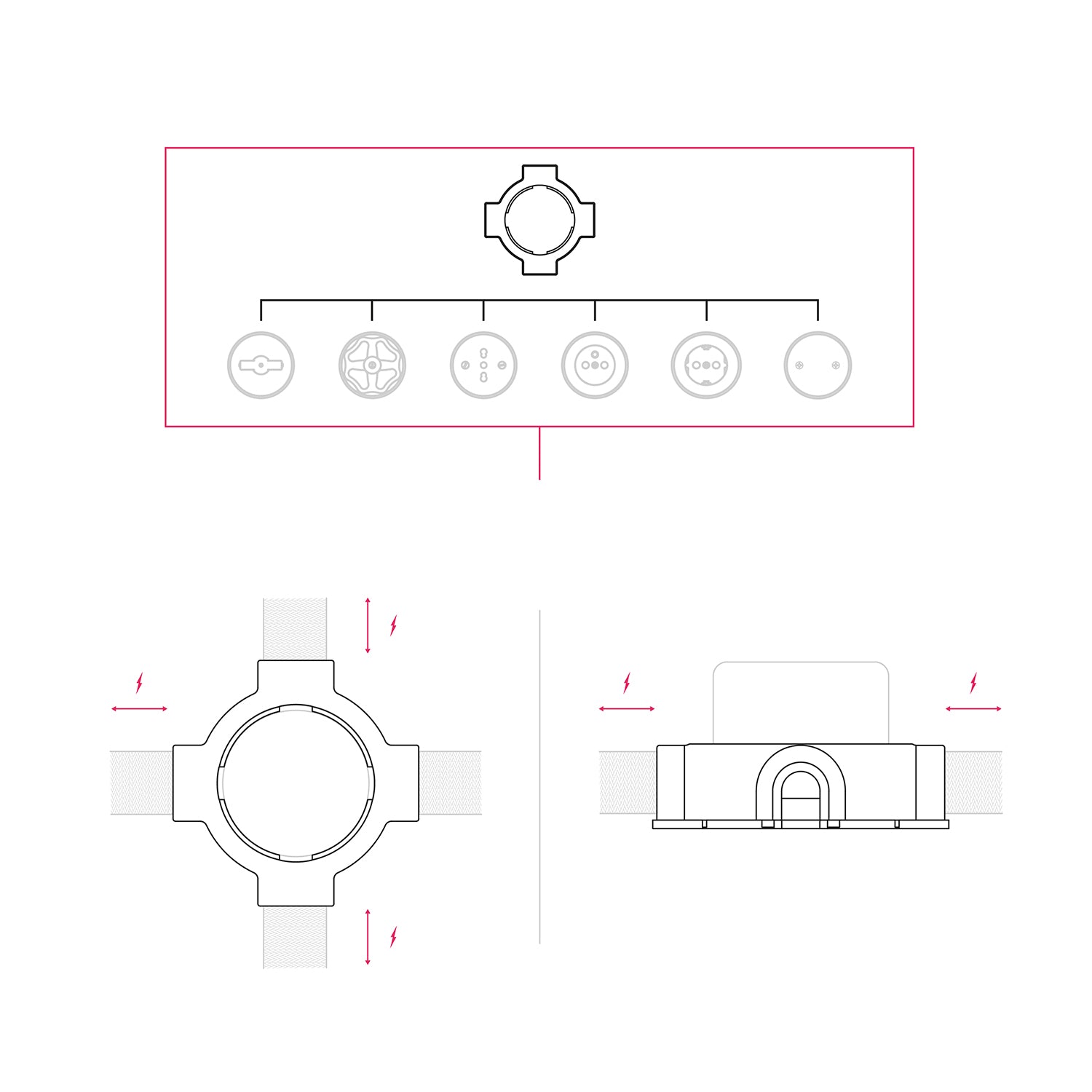 Base in porcellana bianca per presa elettrica e interruttore/deviatore compatibile con Creative-Tubes - da 1 a 4 uscite 4