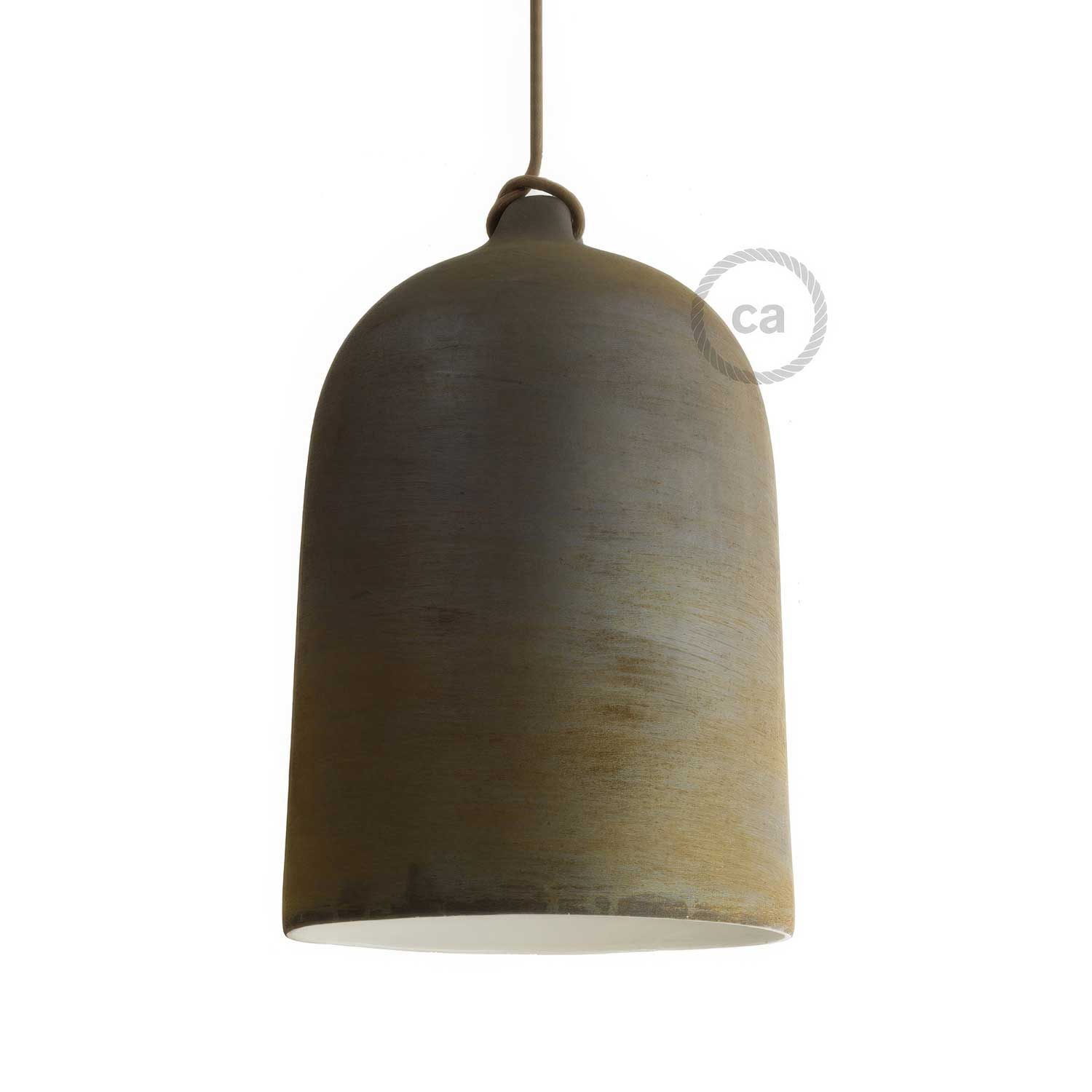 Campana, paralume XL in ceramica per sospensione - Made in Italy - Effetto corten