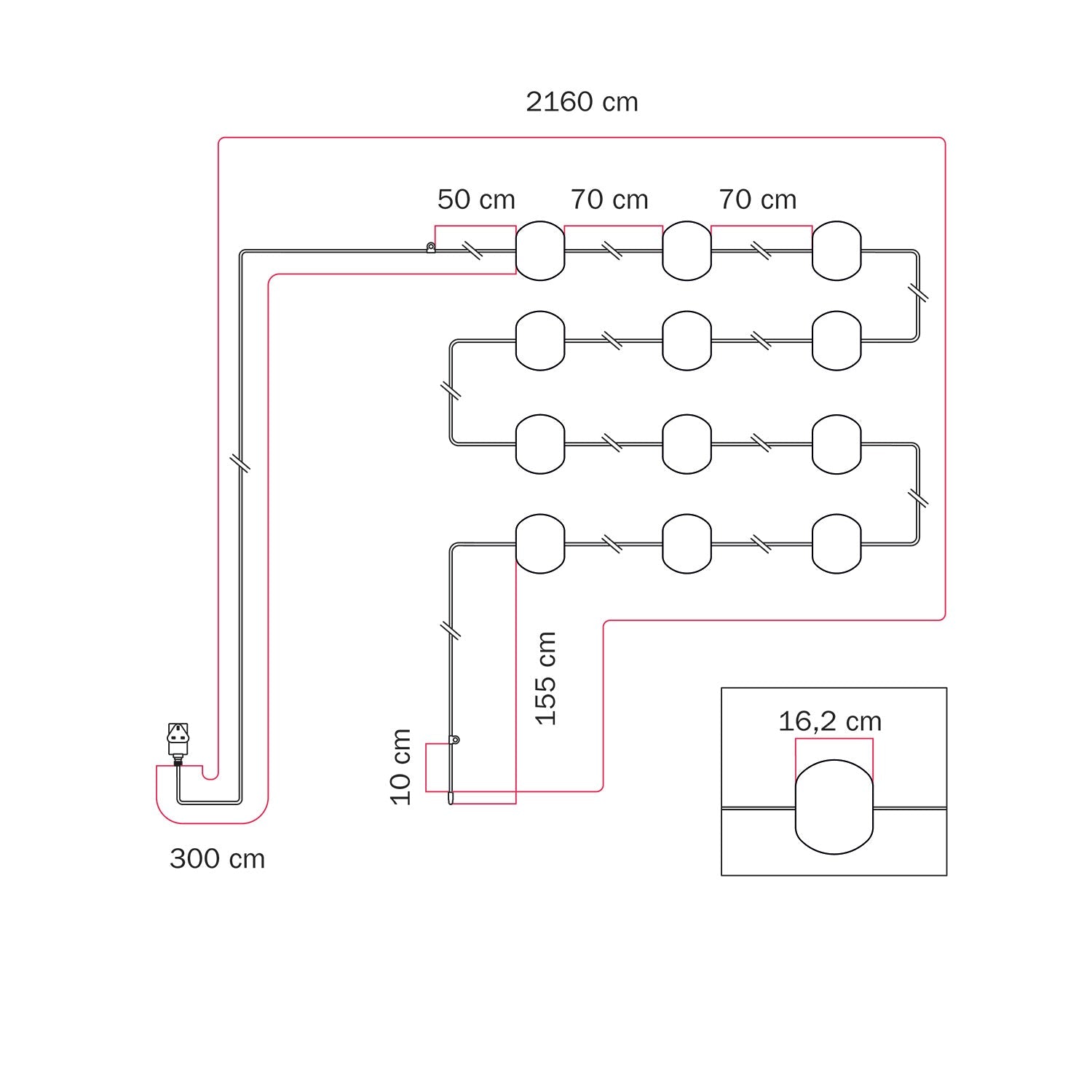 Catena luminosa 12 punti luce da esterno IP67 Grigio con spina UK - Marina12 Cherry