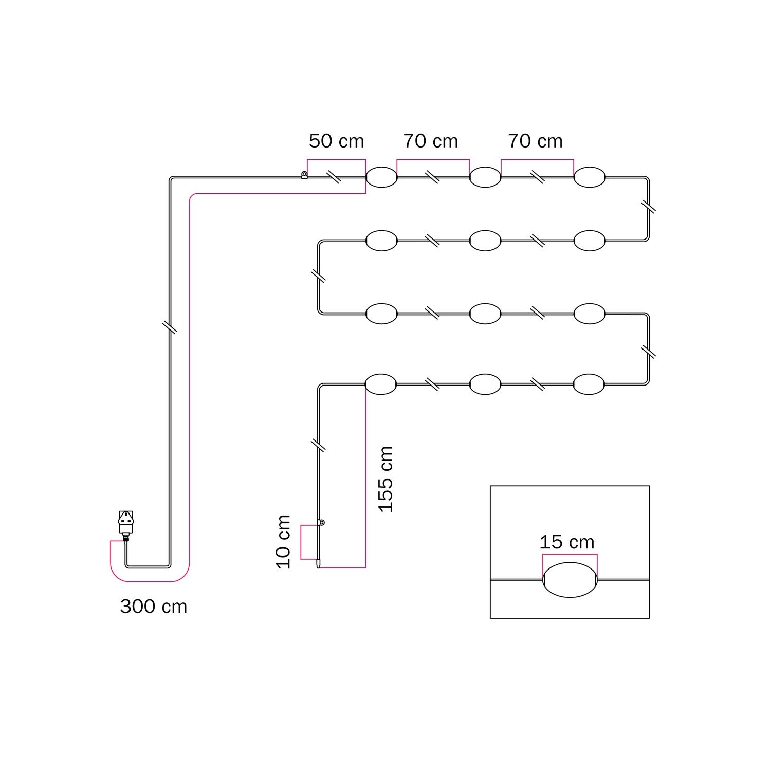 Catena luminosa 12 punti luce da esterno IP67 Verde oliva con spina UK - Marina12
