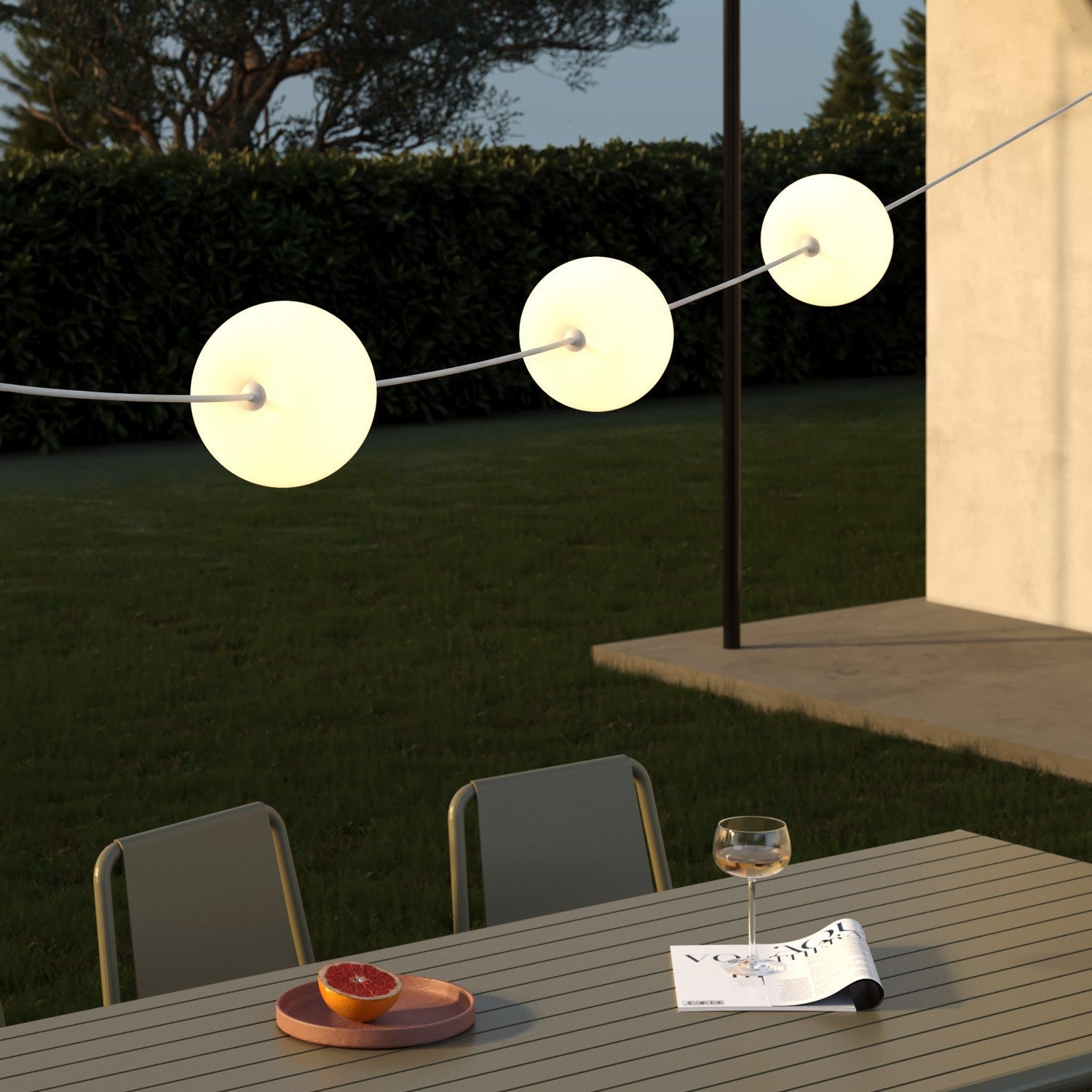 Catena luminosa 3 punti luce da esterno IP67 Bianco Sabbia con spina UK - Marina3 Cherry 70 cm
