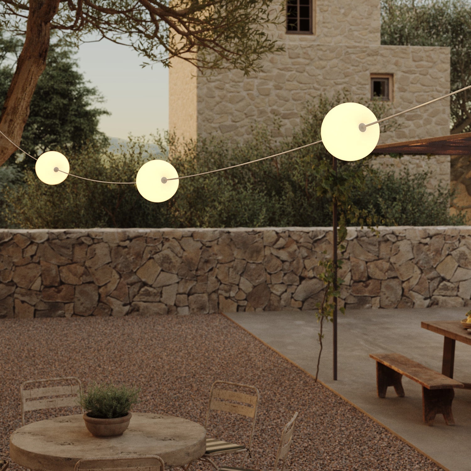 Catena luminosa 3 punti luce da esterno IP67 Desert Brown con spina UK - Marina3 Cherry 140 cm