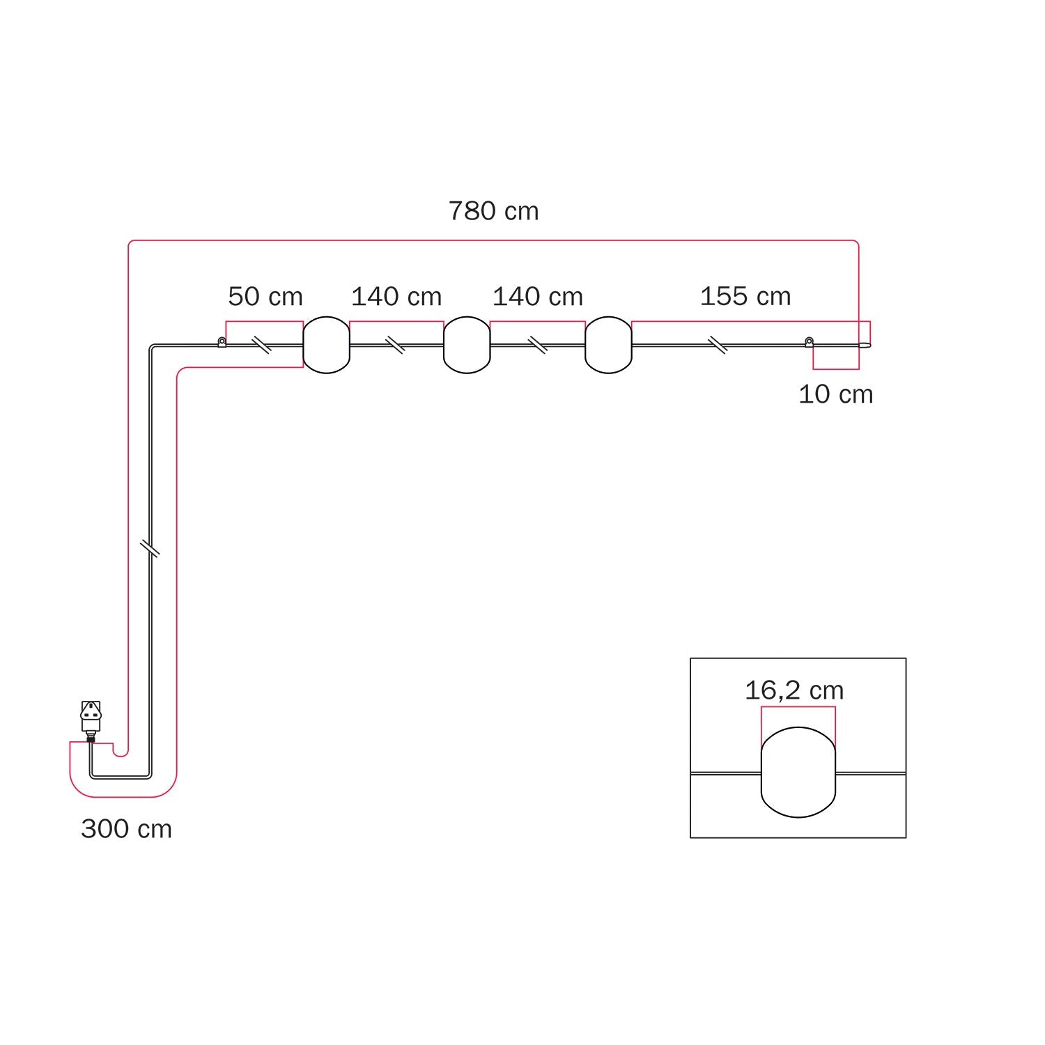 Catena luminosa 3 punti luce da esterno IP67 Desert Brown con spina UK - Marina3 Cherry 140 cm
