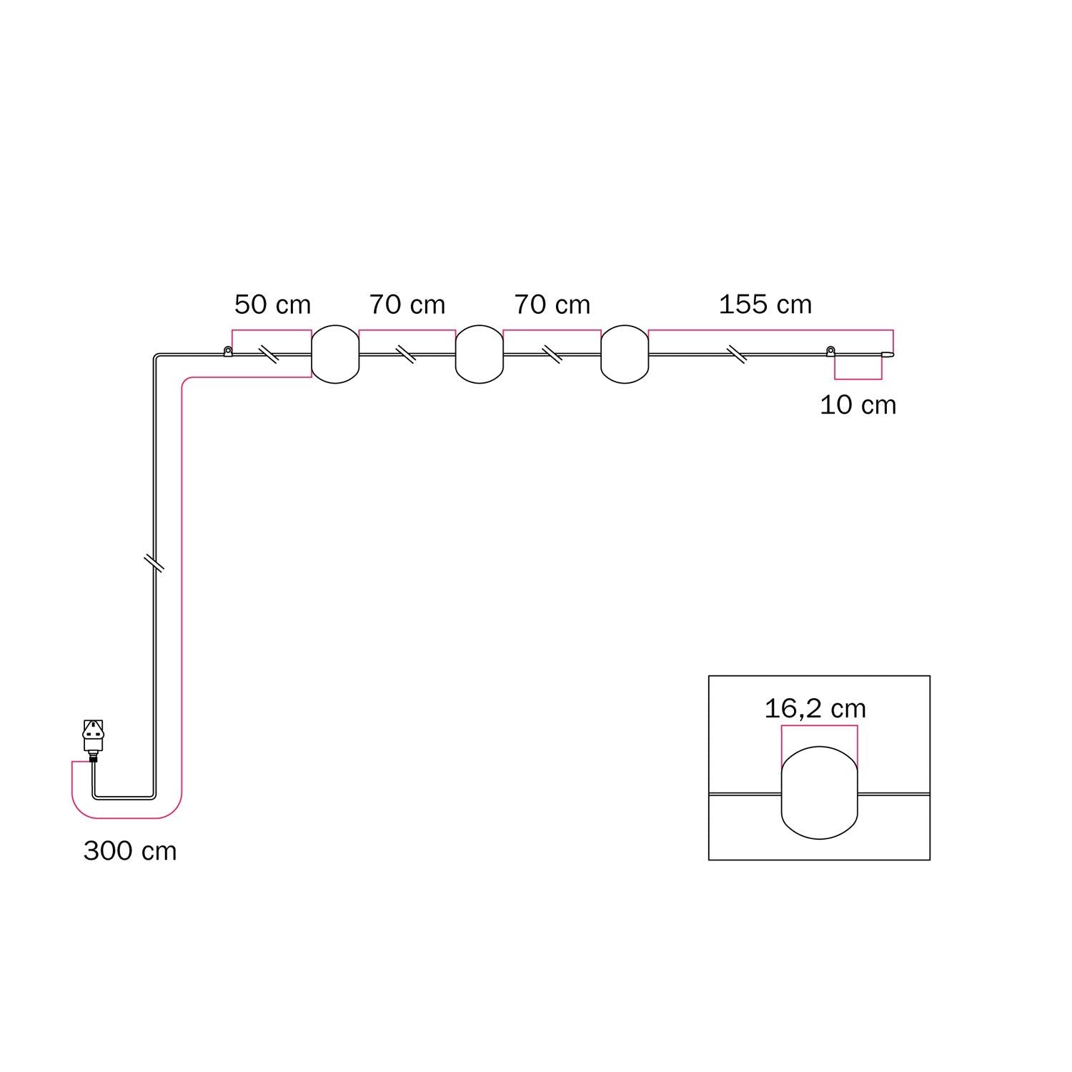 Catena luminosa 3 punti luce da esterno IP67 Rosso Stella Marina con spina UK - Marina3 Cherry