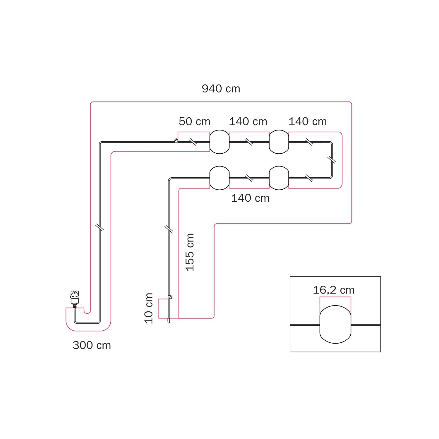 Catena luminosa 4 punti luce da esterno IP67 Bianco Sabbia con spina UK - Marina4 Cherry 140 cm