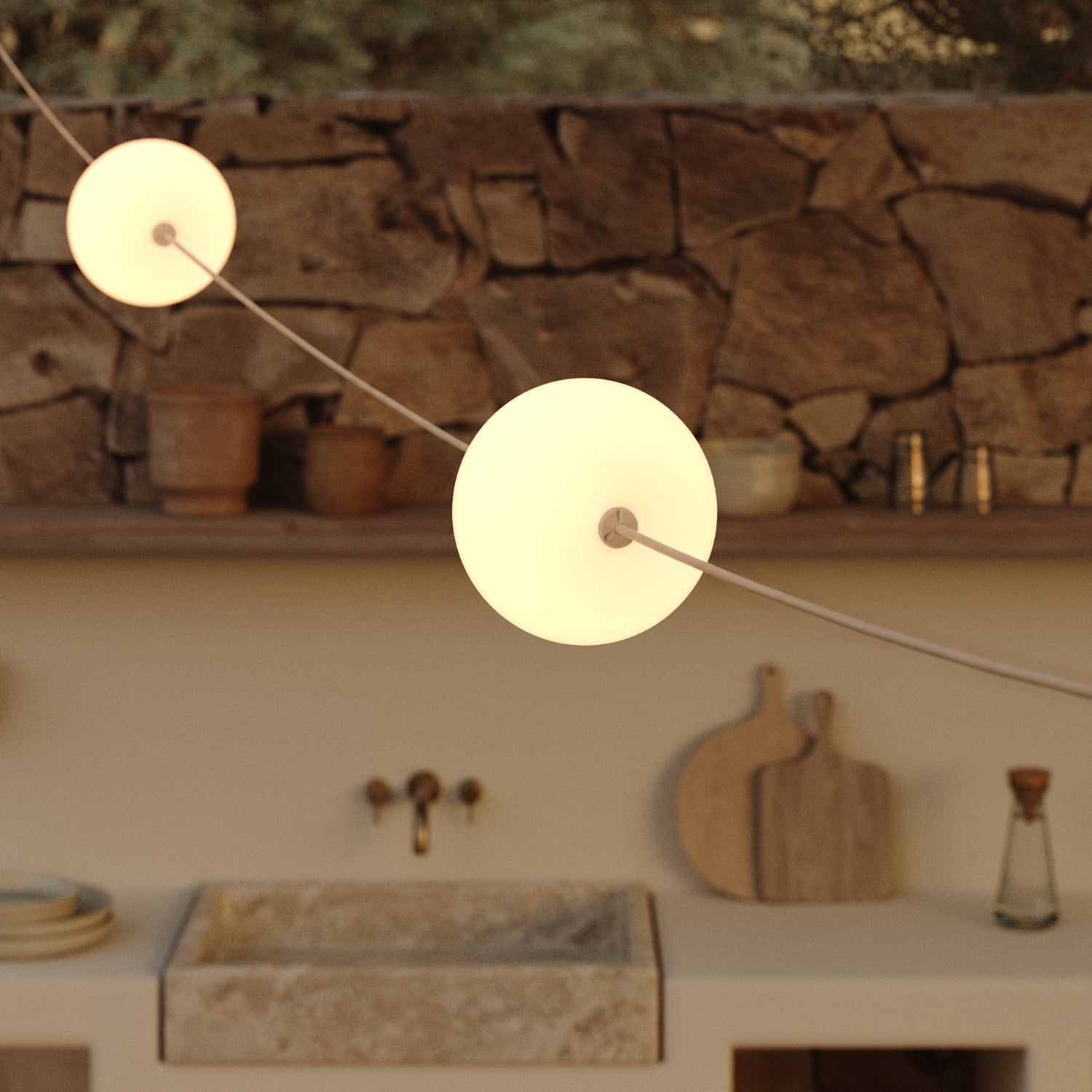 Catena luminosa 4 punti luce da esterno IP67 Desert Brown con spina UK - Marina4 Cherry 140 cm