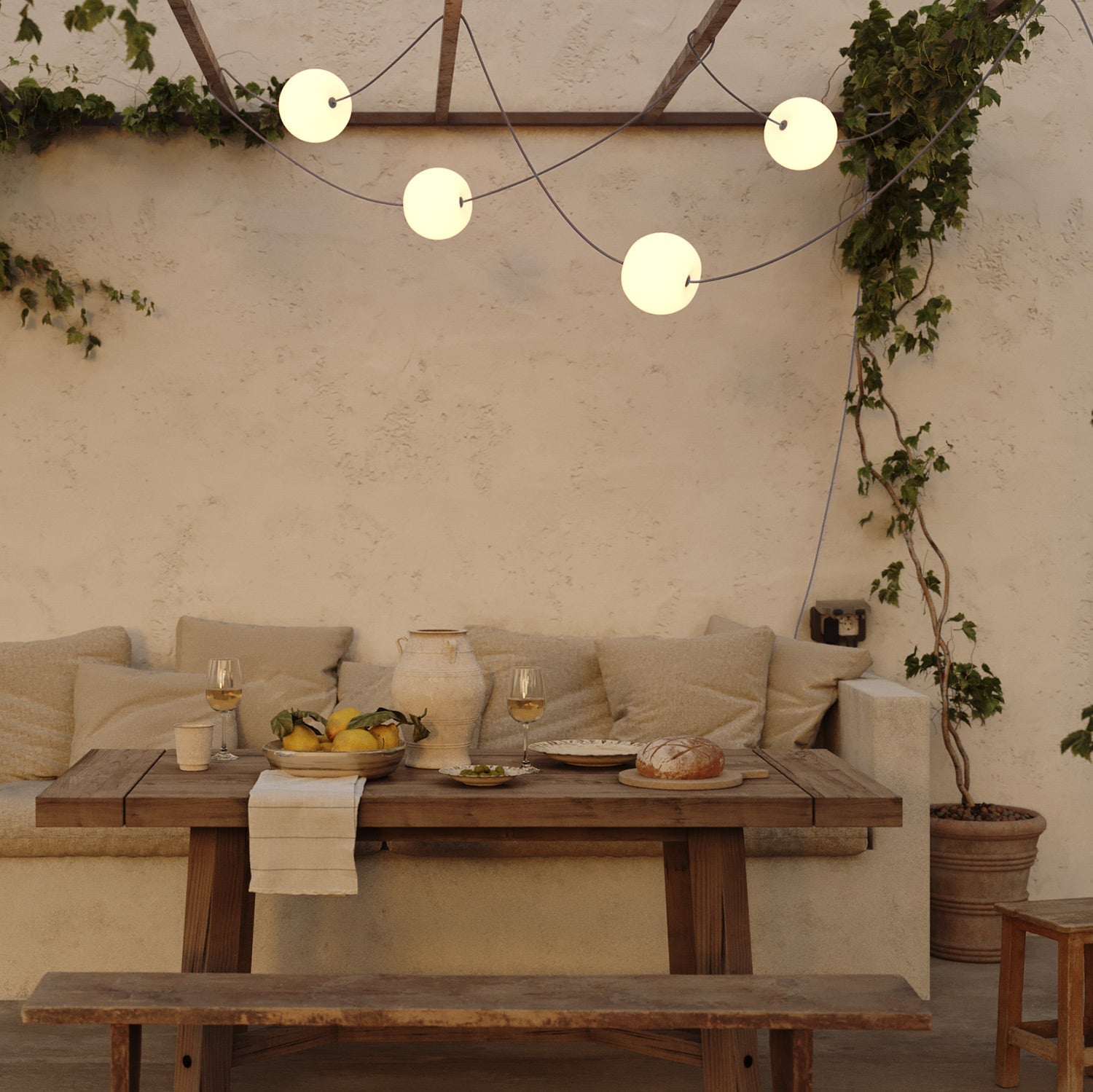 Catena luminosa 4 punti luce da esterno IP67 Grigio con spina UK - Marina4 Cherry 140 cm