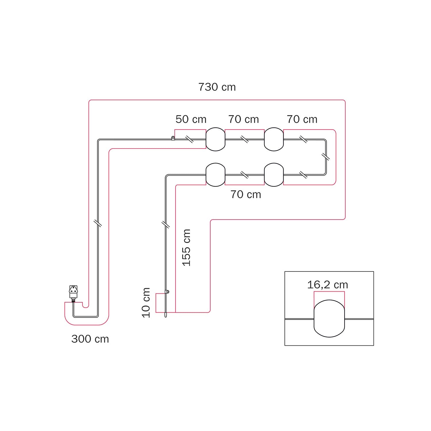 Catena luminosa 4 punti luce da esterno IP67 Grigio con spina UK - Marina4 Cherry 70 cm
