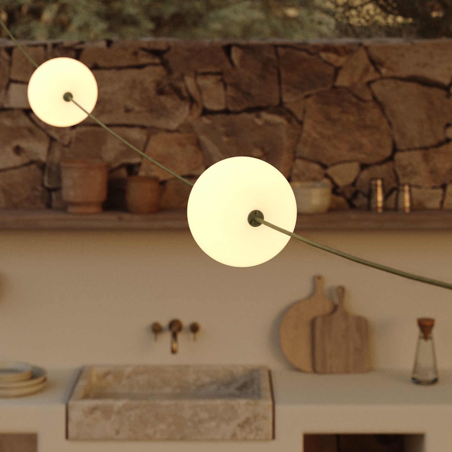 Catena luminosa 4 punti luce da esterno IP67 Verde Oliva con spina UK - Marina4 Cherry 140 cm