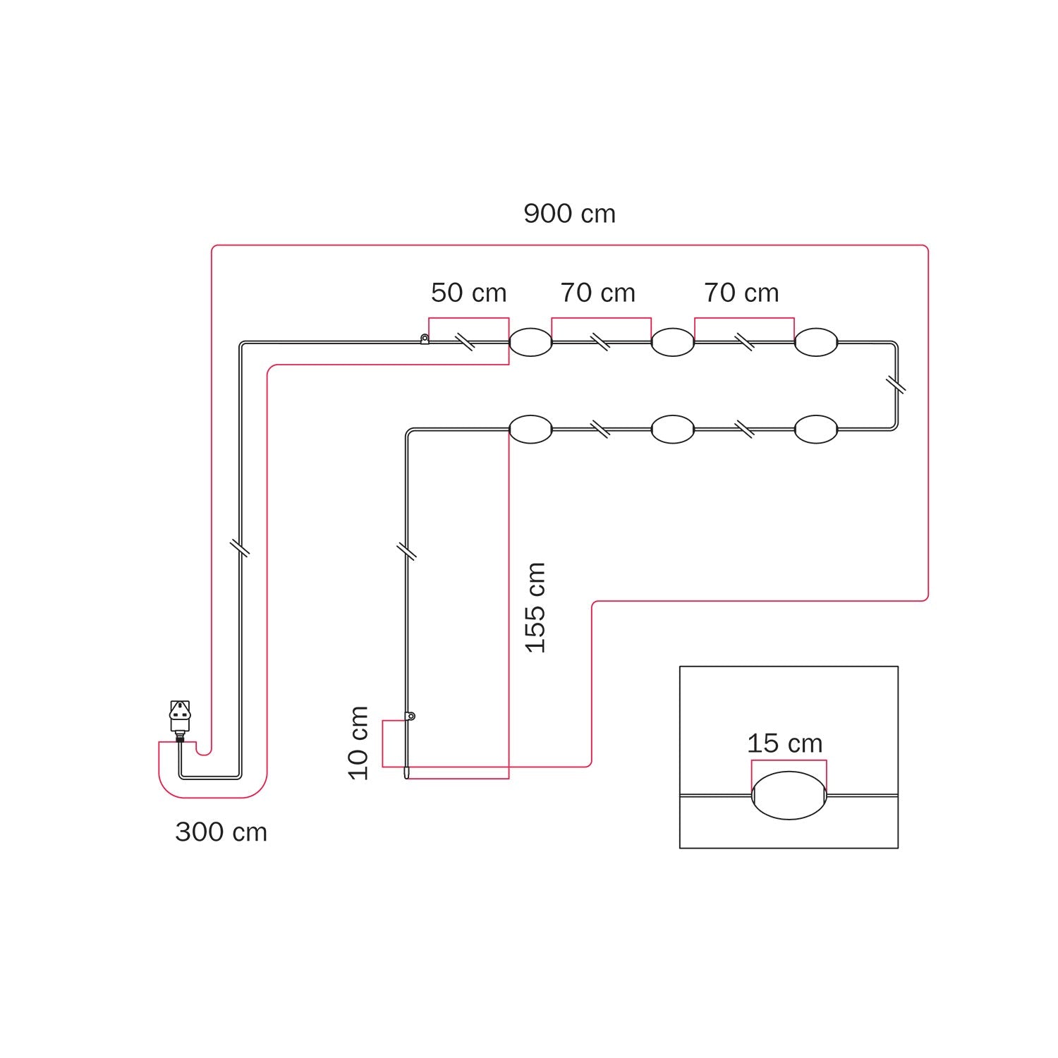 Catena luminosa 6 punti luce da esterno IP67 Grigio con spina UK - Marina6