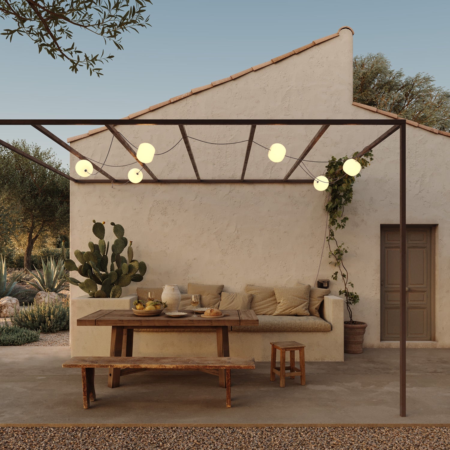 Catena luminosa 6 punti luce da esterno IP67 Grigio con spina UK - Marina6 Cherry 140 cm