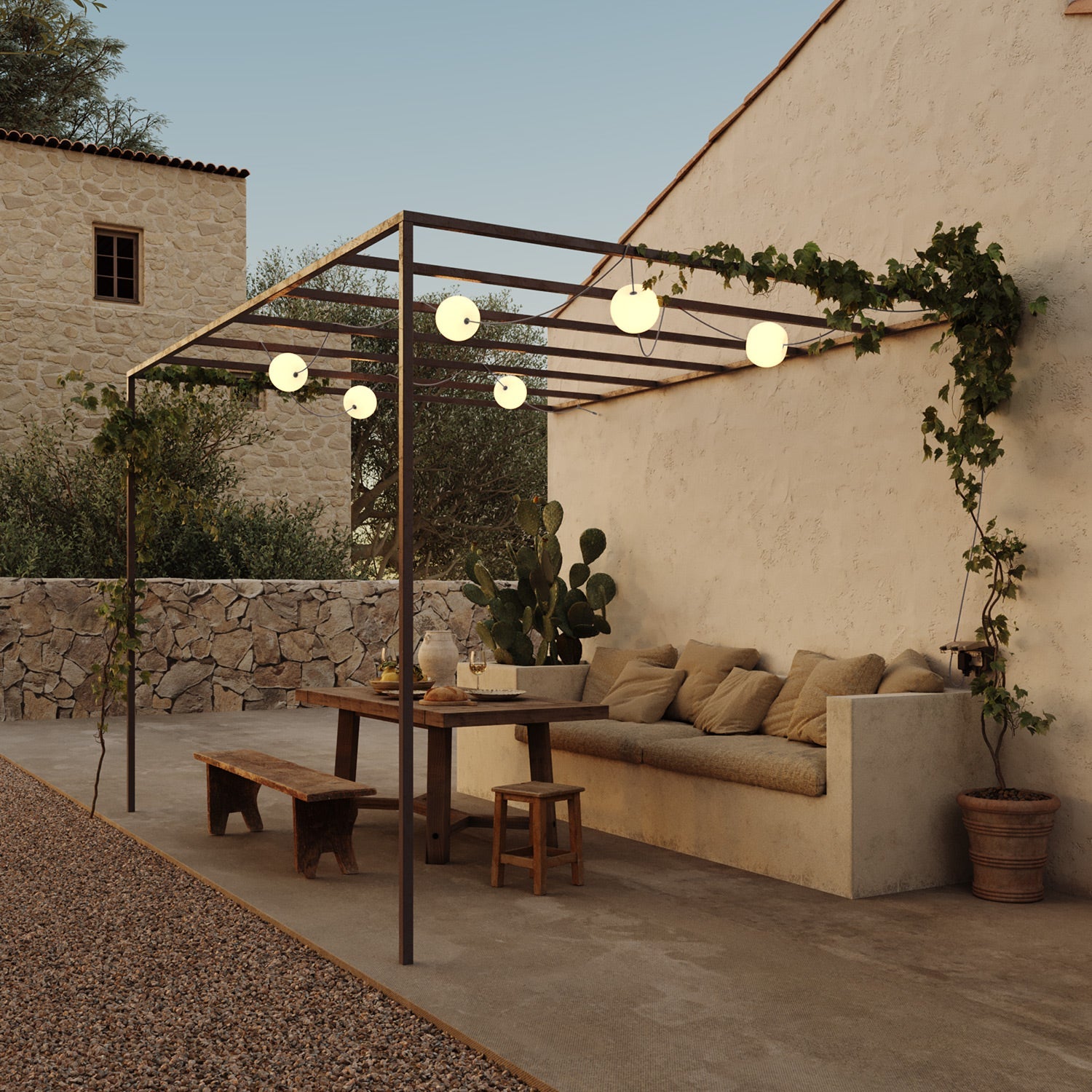 Catena luminosa 6 punti luce da esterno IP67 Grigio con spina UK - Marina6 Cherry 140 cm