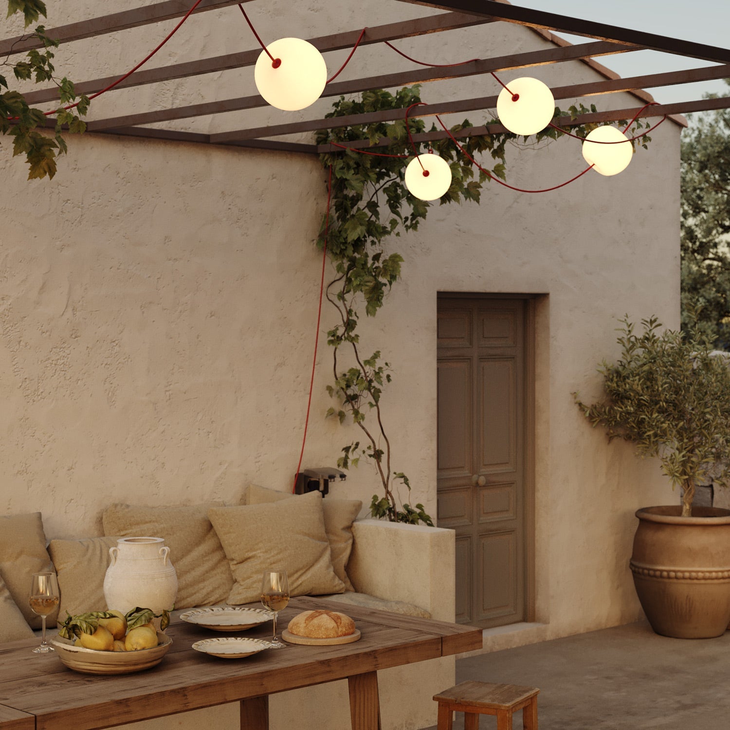 Catena luminosa 6 punti luce da esterno IP67 Rosso Stella Marina con spina UK - Marina6 Cherry 140 cm