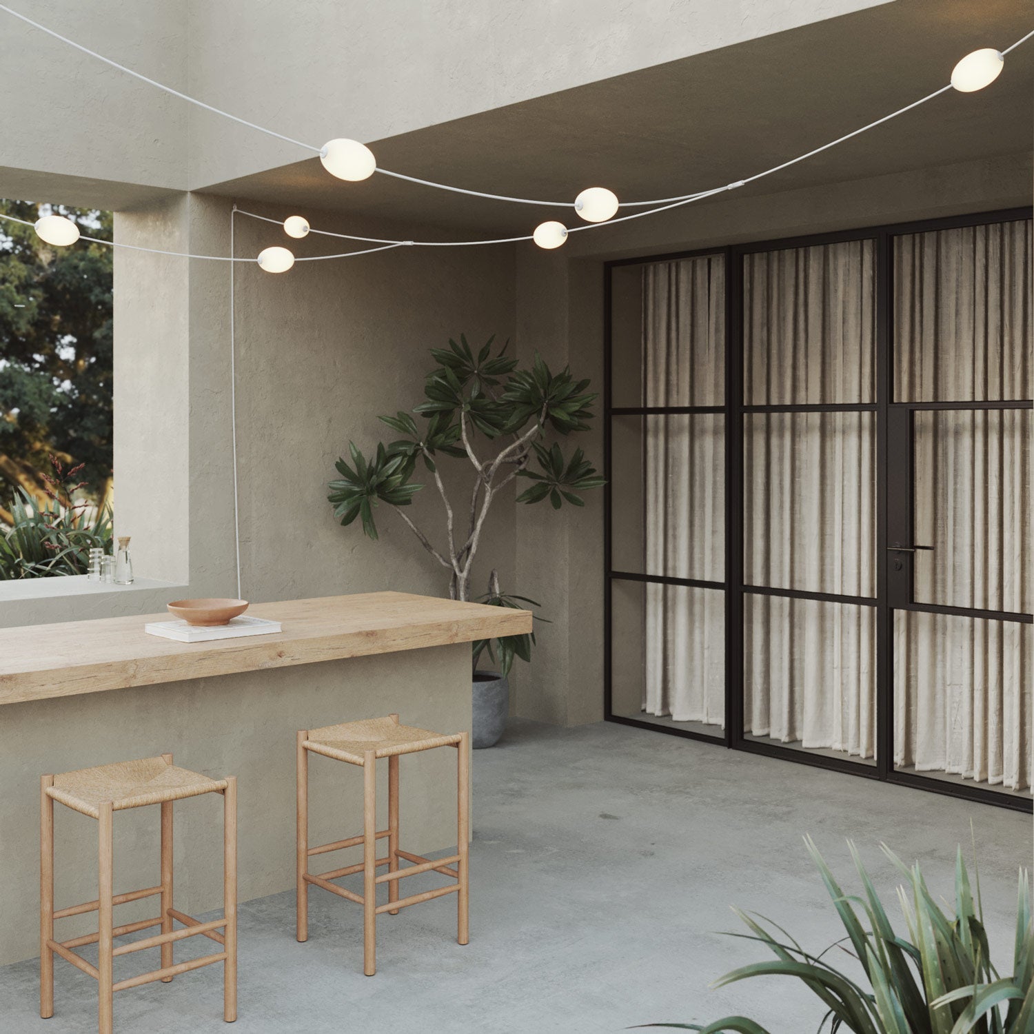 Catena luminosa reticolare 7 punti luce da esterno IP67 Bianco sabbia con spina UK - Marina GRID