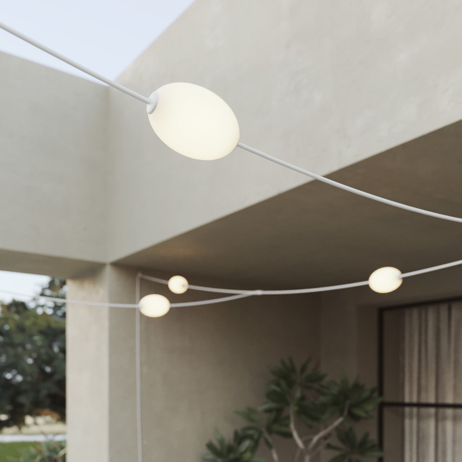 Catena luminosa reticolare 7 punti luce da esterno IP67 Bianco sabbia con spina UK - Marina GRID