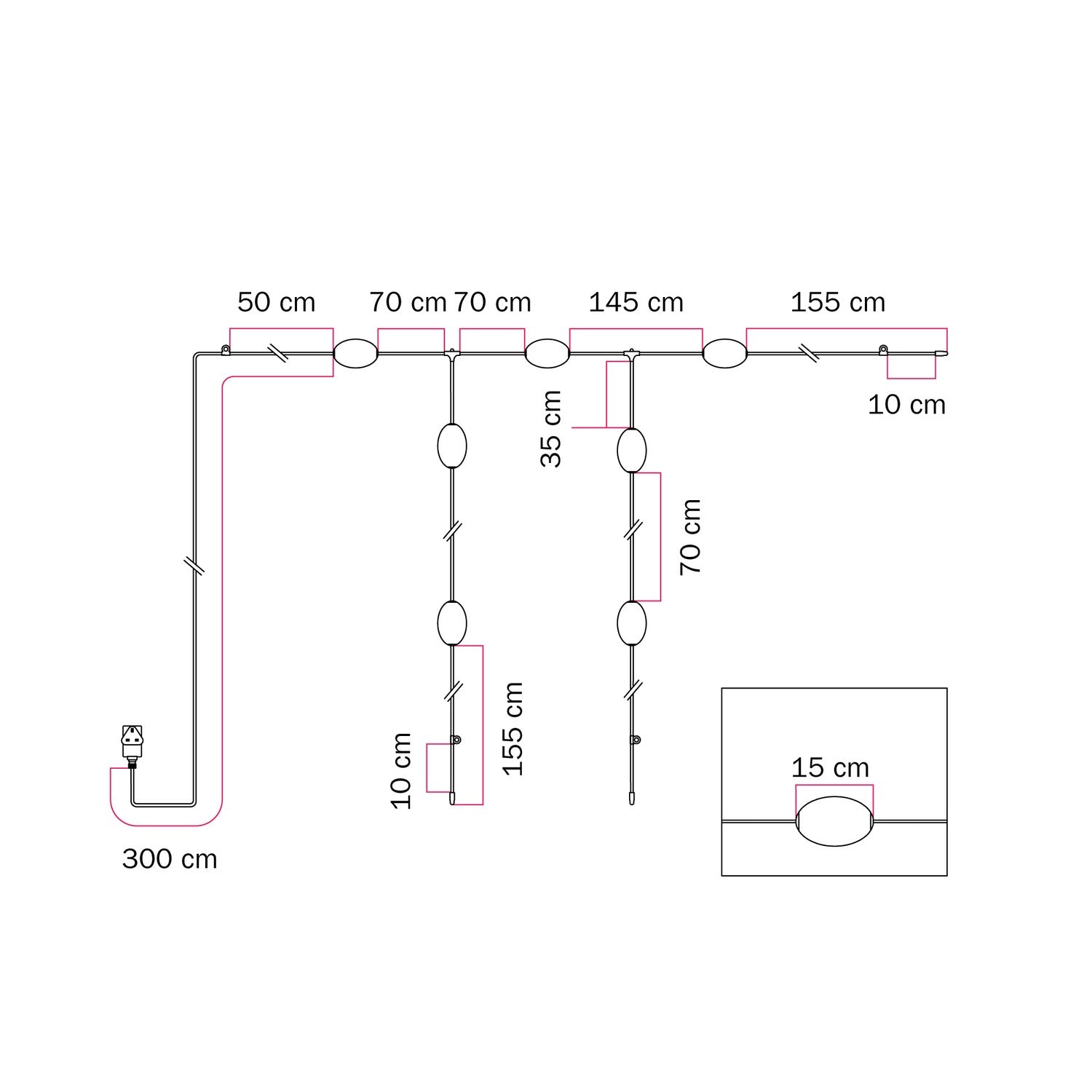 Catena luminosa reticolare 7 punti luce da esterno IP67 Rosso stella marina con spina UK - Marina GRID
